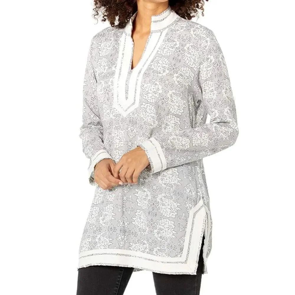 Mud Pie woman’s Jordan tunic gray toile oversized coastal beach travel